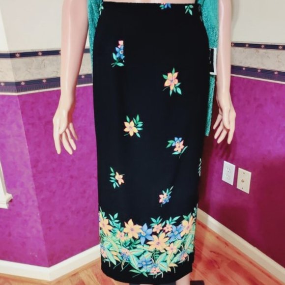 VINTAGE SAG HABOR MULTI FLORAL SKIRT W/PUFF SHORT SLEEVE SHRUG NWT - Picture 4 of 12